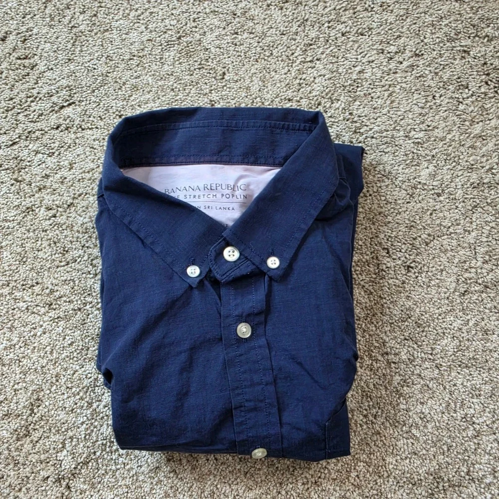 Banana Republic Grant Slim Fit Shirt Mens Large Blue Luxe Stretch Poplin Casual